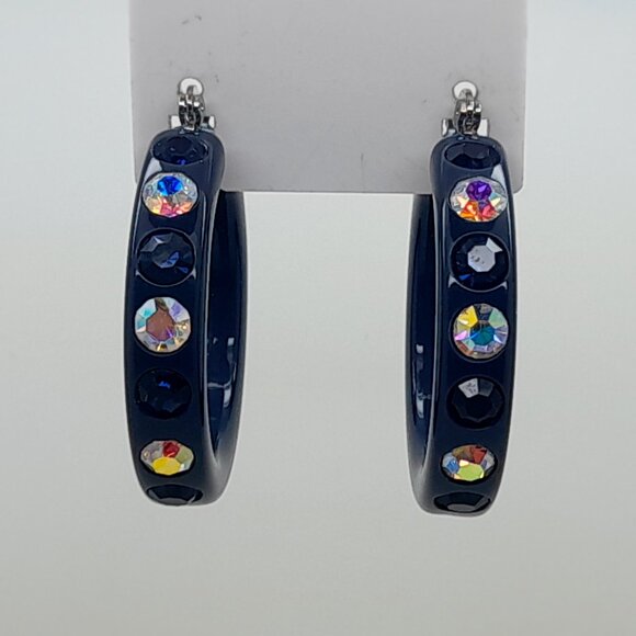 Dark blue Lucite Acrylic wide 1.5 Hoop dk blue & ab  Latch back Fashion Earrings - Picture 2 of 4